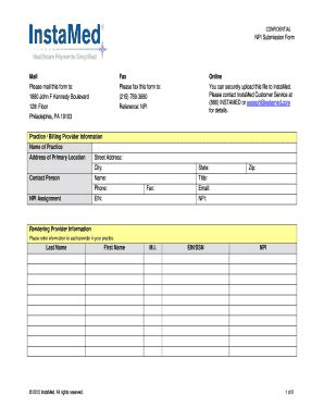 Fillable Online Confidential Npi Submission Form Mail Please Mail