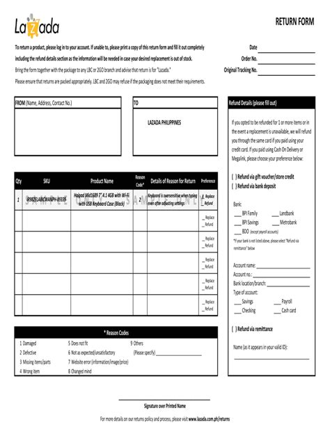 Lazada Return Form 2020 Fill And Sign Printable Template Online Us