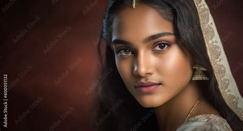 A Beautiful Asian Indian Woman With Striking Features And Traditional