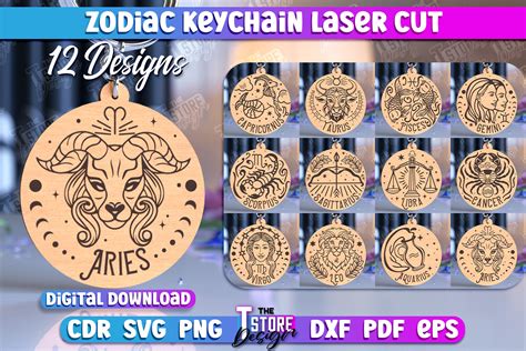 Zodiac Keychain Laser Cut Design Bundle Graphic By The T Store Design