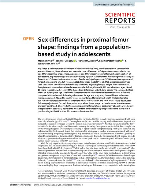 PDF Sex Differences In Proximal Femur Shape Findings From A Population Based Study In Adolescents