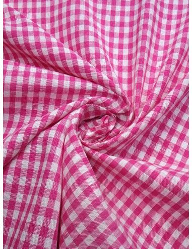 Tissu Coton Imprim Motif Vichy Grand Carreaux Fuchsia