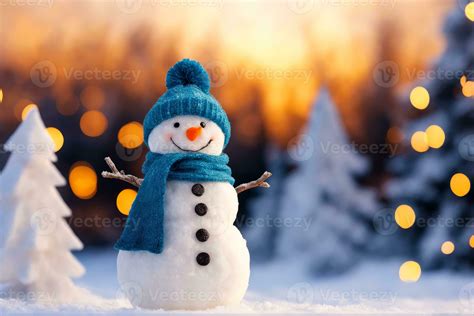 Winter Wonderland, Snowman and Christmas Tree in Realistic Landscape, AI Generated 31595789 ...