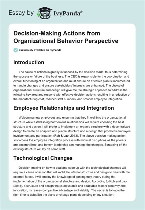 Decision-Making and Organizational Behavior - 564 Words | Essay Example