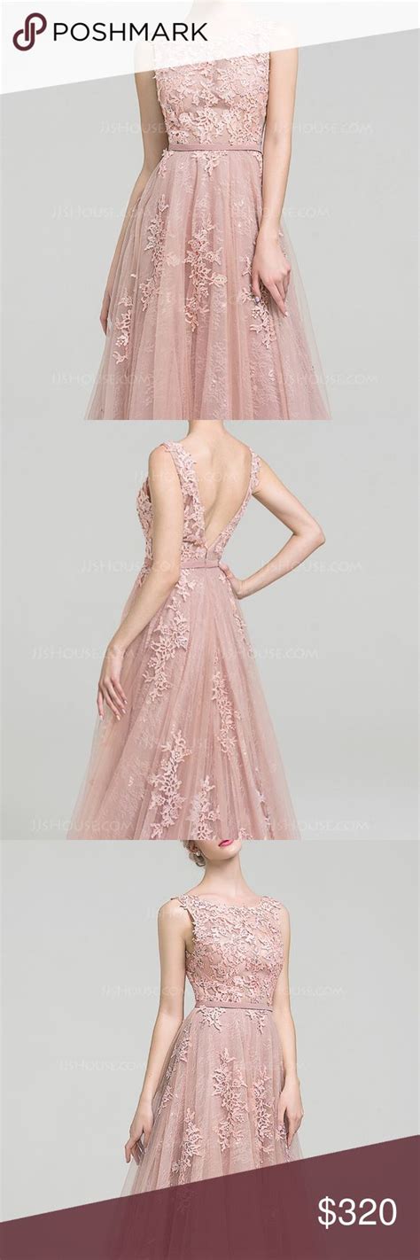 Dusty Rose Tulle Lace Evening Gown With Beading