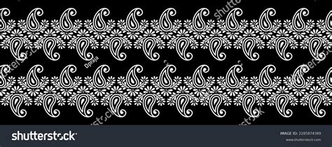 Seamless Black White Paisley Border Stock Vector Royalty Free