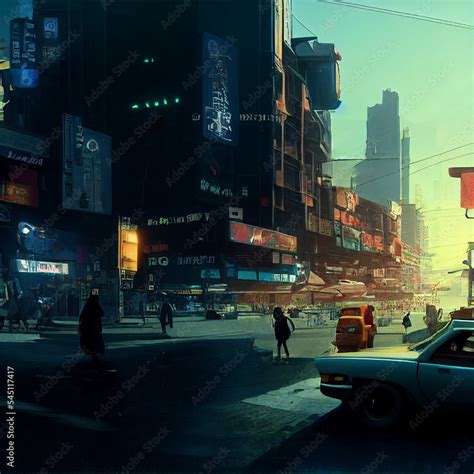 Concept art illustration of cyberpunk city street Stock Illustration | Adobe Stock