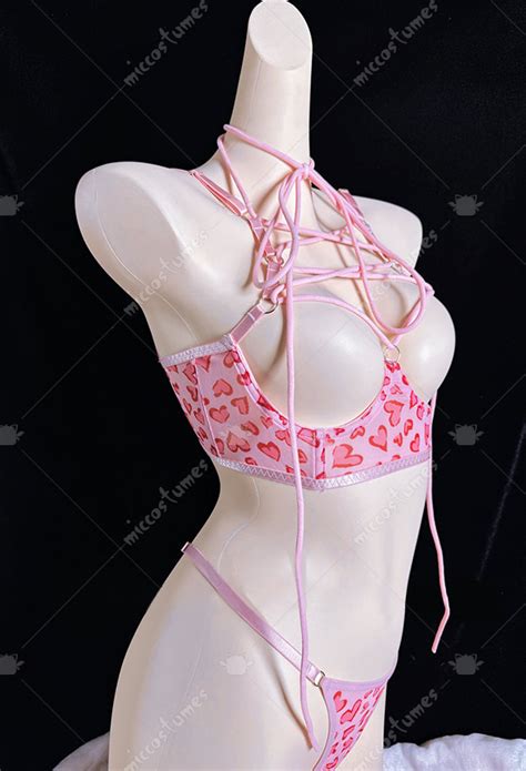 Sexy Dessous Set mit BH Lingerie Tanga Herz Leoparden Print Strümpfen und Handschuhen