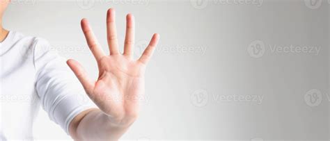 Close Up Of A Hand Palm Showing Five Fingers The Hand Signs Telling To