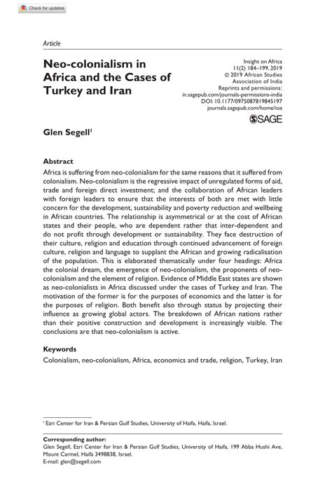 Pdf Neo Colonialism In Africa And The Cases Of Turkey And Iran