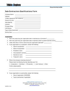 Fillable Online Sub Contractors Qualifications Form Fax Email Print