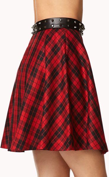 Forever 21 Spiked Plaid Skater Skirt In Red Red Black Lyst