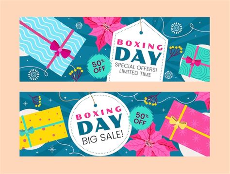 Premium Vector Flat Boxing Day Horizontal Banners Set