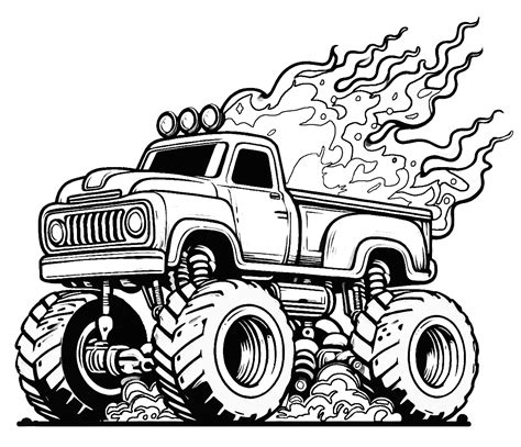 Monster Truck on Fire 🚒🔥🏁 Coloring Page