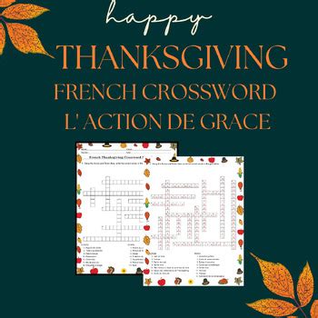 No Prep French Thanksgiving Crossword Puzzles L Action De Gr Ce Mots