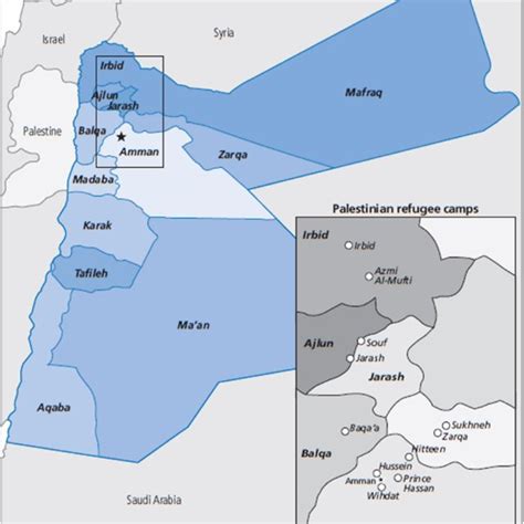 Map Of Jordan With Palestinian Refugee Camps Unrwa 2020 Download