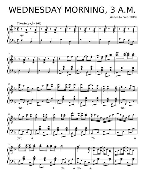 Wednesday Morning 3 A M Simon And Garfunkel Sheet Music For Piano Solo