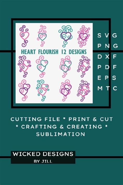 Heart Flourish Design Bundle Of 12 Svg Cut File