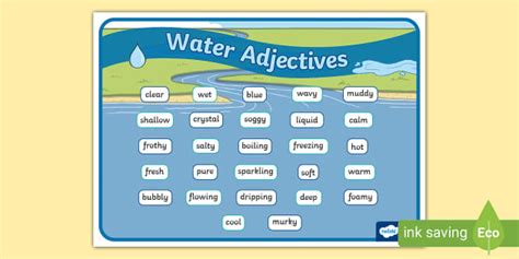 Water Adjectives Word Mat Teacher Made Twinkl