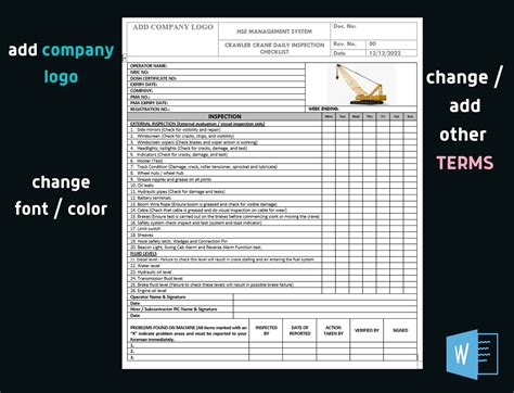 Buy Crawler Crane Inspection Checklist Construction Checklist Crane