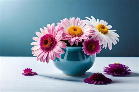 Premium Photo | Aster bouquet in a vase on a light blue background