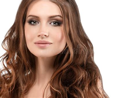 Beautiful Woman Brunette Red Lips Long Hair Healthy Beauty Skin Stock Photo Image Of Mouth