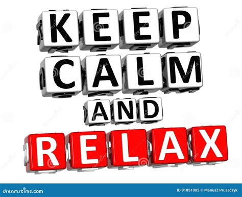 3D Keep Calm and Relax Button Click Here Block Text Stock Illustration ...