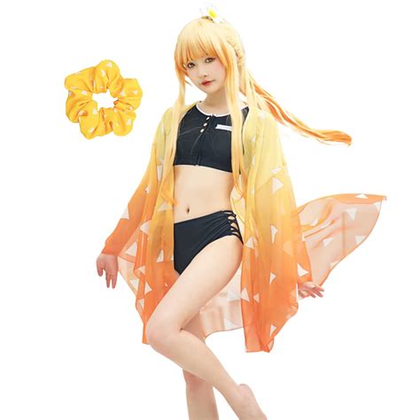 Buy Agatsuma Zenitsu Swimsuit Demon Slayer Swimsuit Cosplay Costume Bikini Beach Swimsuit Anime
