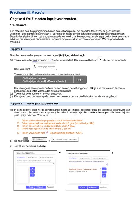 Practicum 3 2018 2019 Geogebra Practicum III Macros Opgave 4 T M