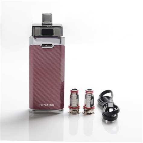 Authentic Smok Rpm160 160w Vw Mod Pod System Vape Starter Kit Red Carbon Fiber 0 15ohm 5