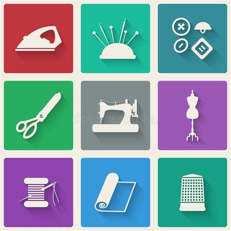 Sewing And Needlework Flat Icons Vector Set Stock Vector