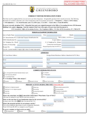 Fillable Online Payroll Uncg Foreign Visitor Information Form This Is A