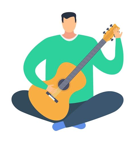 Premium Vector Man Playing Acoustic Guitar Male Character Hobby Music