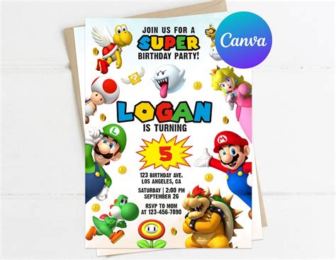 Super Mario Birthday Invitation Boy Mario Bros Birthday Party