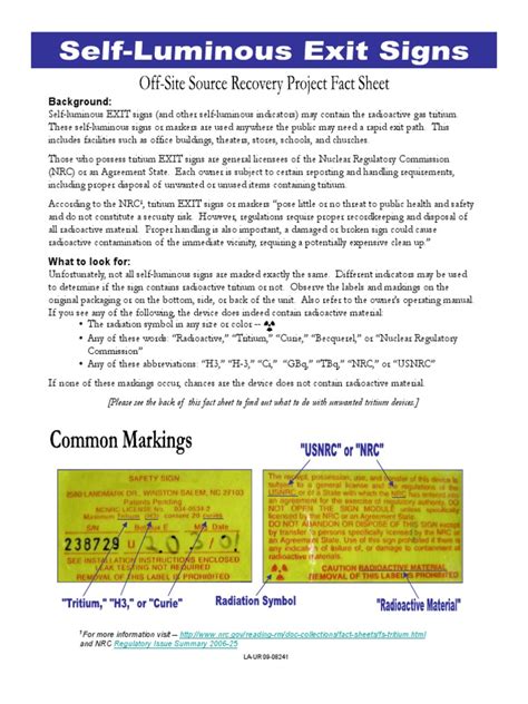 Tritium EXIT signs disposal guide | PDF | Nuclear Regulatory Commission ...