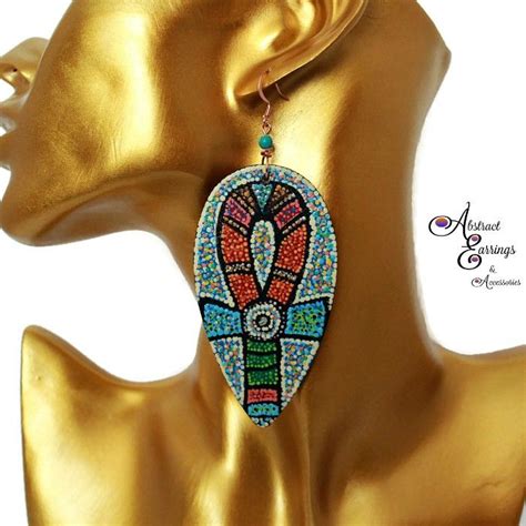 Tribal Ethnic Boho Inspired Egyptian Ankh Wooden Tear Drop Earrings