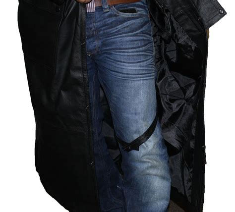 Mens Black Genuine Leather Trench Coat Full Length Duster Lined~ Snap Closure Buy Online In