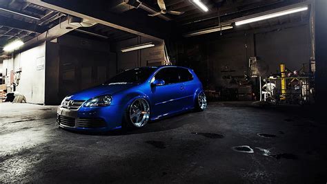 Hd Wallpaper Blue Volkswagen Hatchback Golf Gti Stance Golf Iv Blue Cars Wallpaper Flare