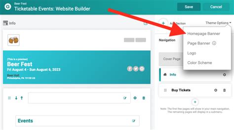 New Web Builder Banner Customization Options - TicketSignup