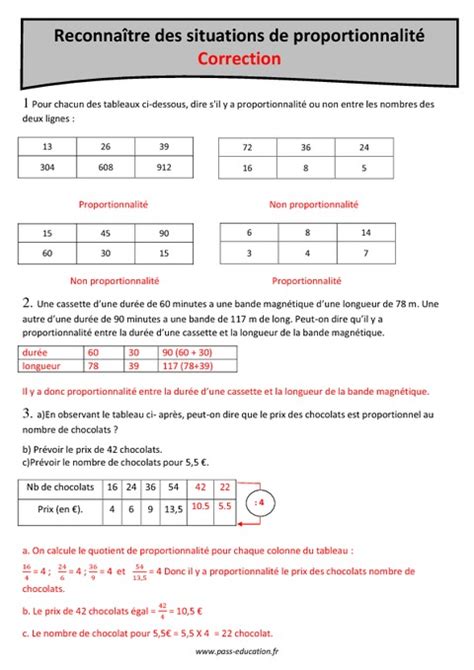 Situations De Proportionnalit Cm Exercices Avec Correction Pass