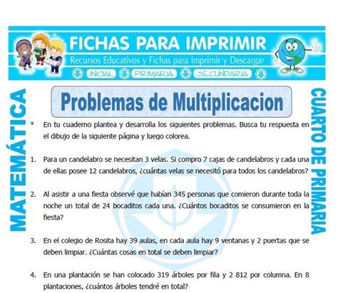 Problemas De Multiplicacion Cuarto Primaria FICHAS GRATIS Problemas