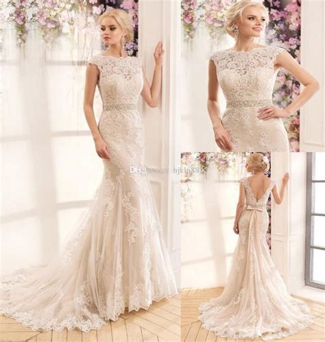 New Arrival Lace Sexy Mermaid Wedding Dresses Cap Sleeve Beaded Sash Backless Bridal Gowns Tulle