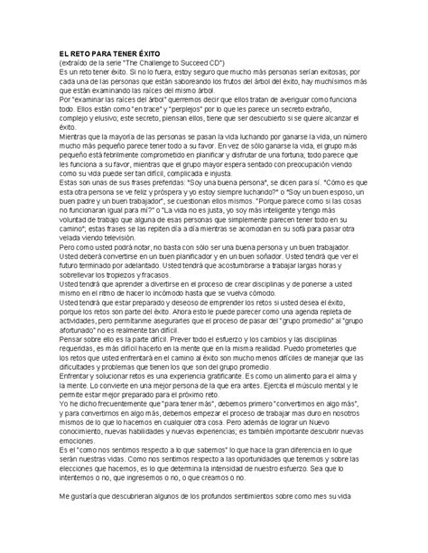 EL RETO PARA Tener Éxito - EL RETO PARA TENER ÉXITO (extraído de la