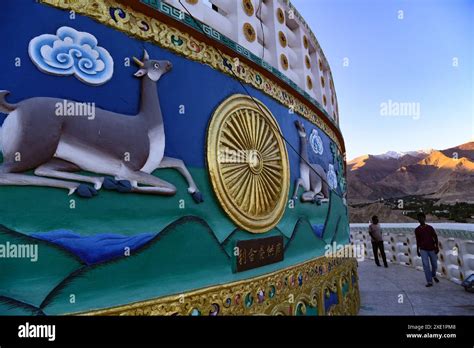 June Leh Ladakh India People Visit The Shanti Stupa In Leh