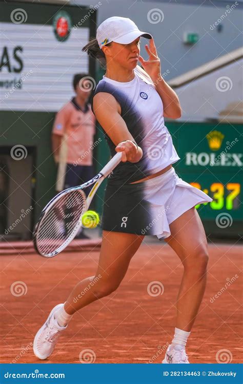 Iga Swiatek Of Poland In Action During Women Singles First Round Match