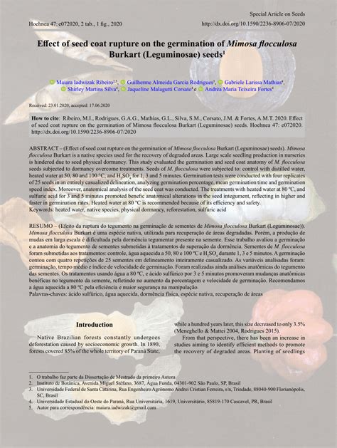 (PDF) Effect of seed coat rupture on the germination of Mimosa flocculosa Burkart (Leguminosae ...