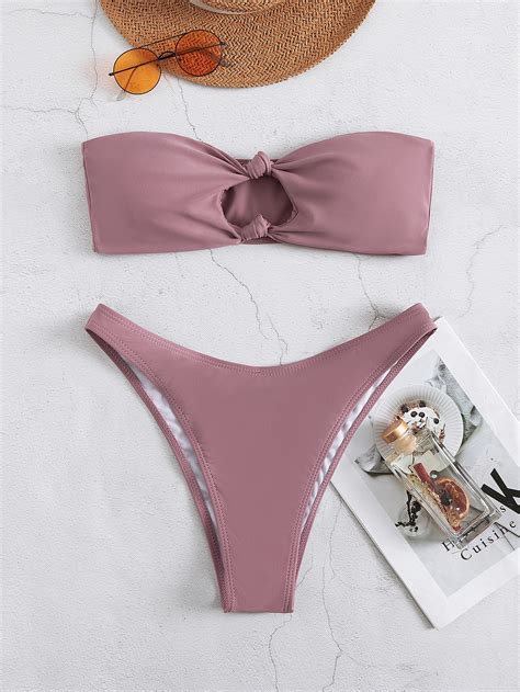 Shein Swim Basics Stevige Bikini Set Geknoopt Decor Bandeau Topje