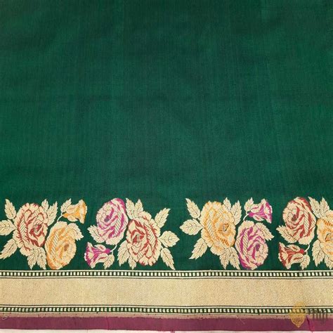 Dark Green Pure Katan Silk Banarasi Handloom Saree Tilfi