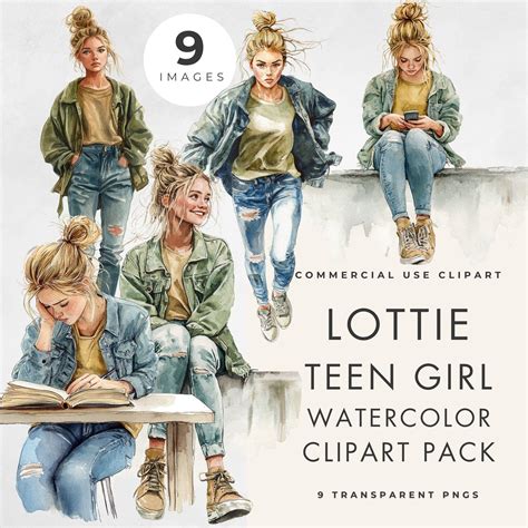 Teen Girl Clipart Character In Various Poses Commercial Use