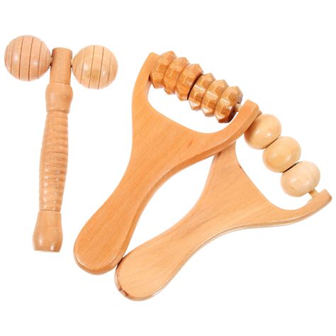 Tuibelyn Wooden Handheld Massage Rollers 3pcs Set For Body And Face